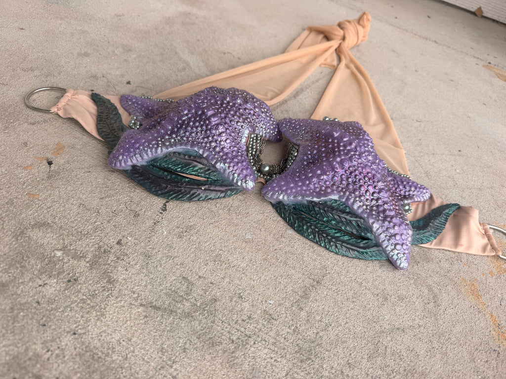 Purple Siren Starfish Mermaid Top – D Cup Premade D-ring band