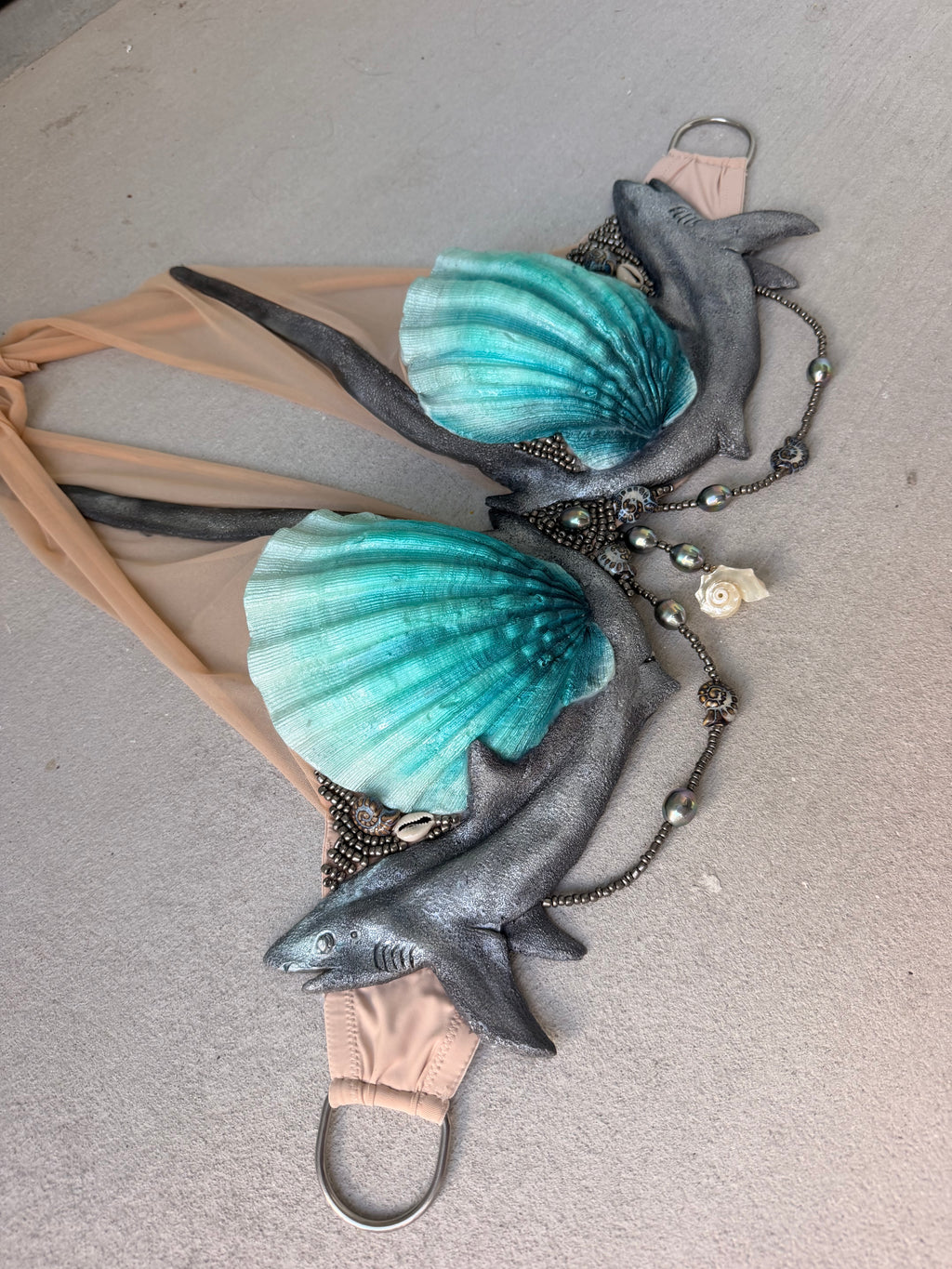 Teal Siren Shark Silicone Mermaid Top | Premade C cup D-Ring