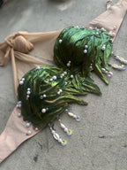 Pre-Made 38DD/Or Can Switch to O-Ring Seaweed Silicone Mermaid Top – Green Gold Shift + Shells + Pearls