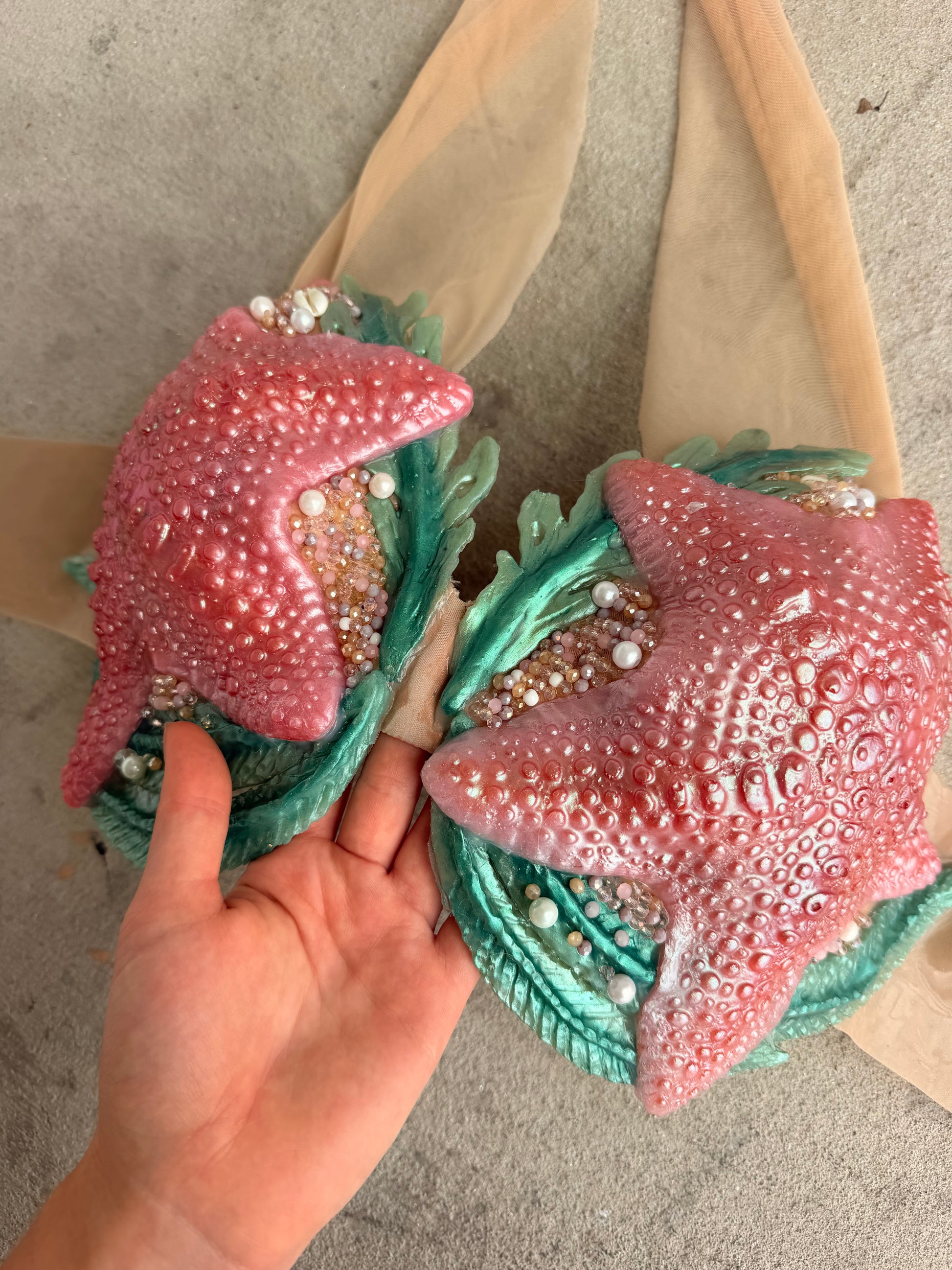 Pink Sand Starfish Mermaid Top – Premade (DD Cup)