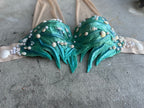 Pre-Made 36B Sparkly Teal Seaweed Silicone Mermaid Top – Optional Adjustment to O-Ring
