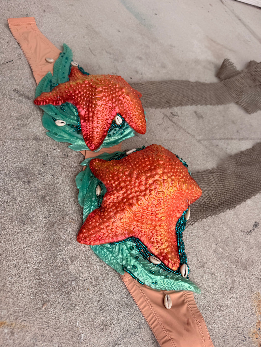 Orange Starfish Mermaid Top – Premade (34E/DDD or can be an D-ring top)
