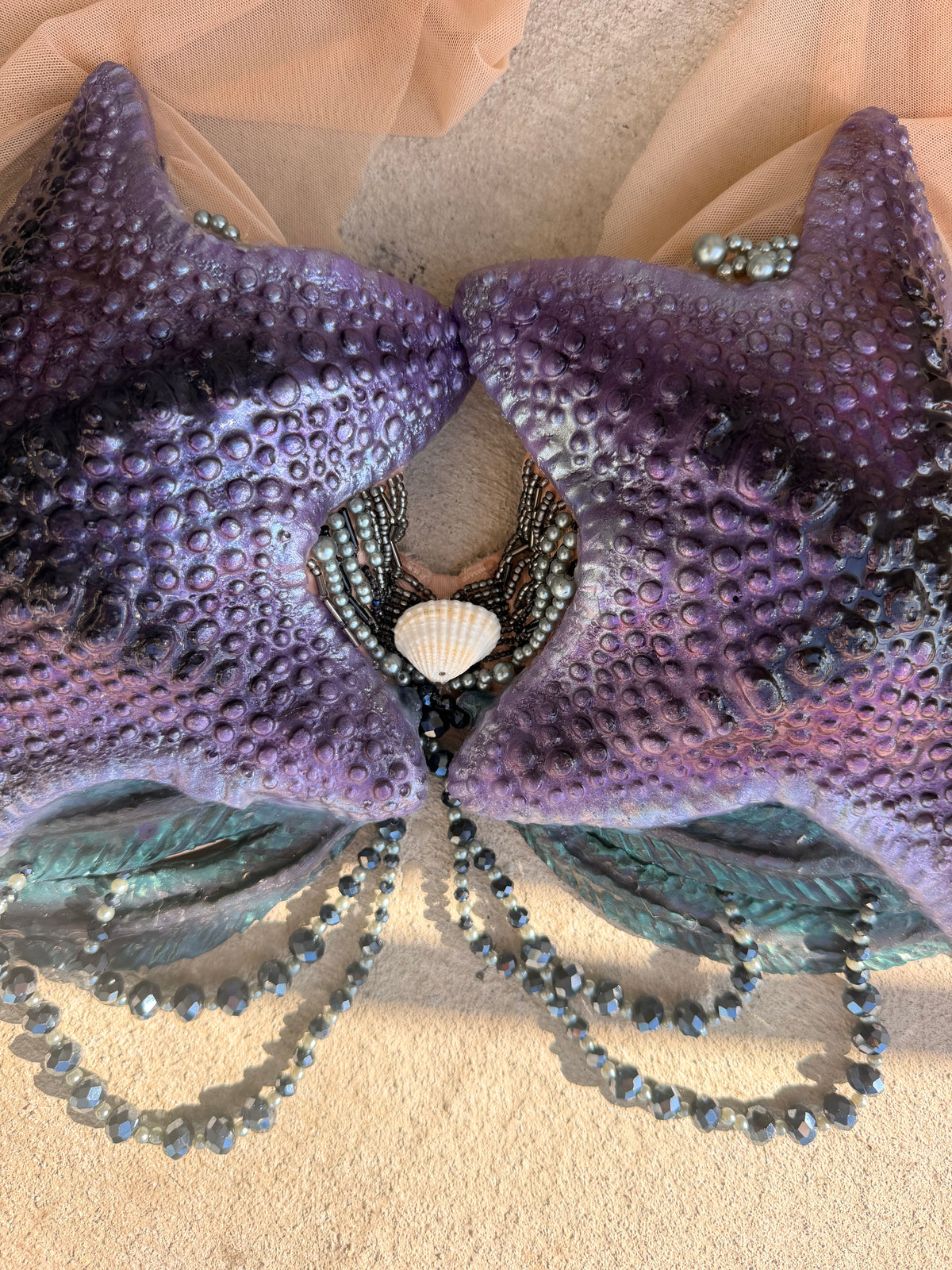 Purple Siren Starfish Mermaid Top – D Cup Premade D-ring band