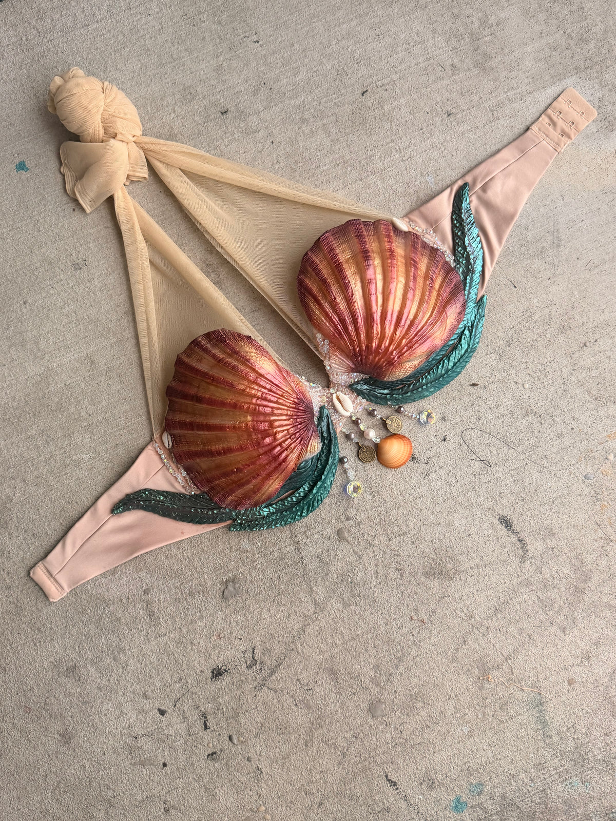 Sunset Shell Silicone Mermaid Top – Premade 34D or D-ring tie back D cup