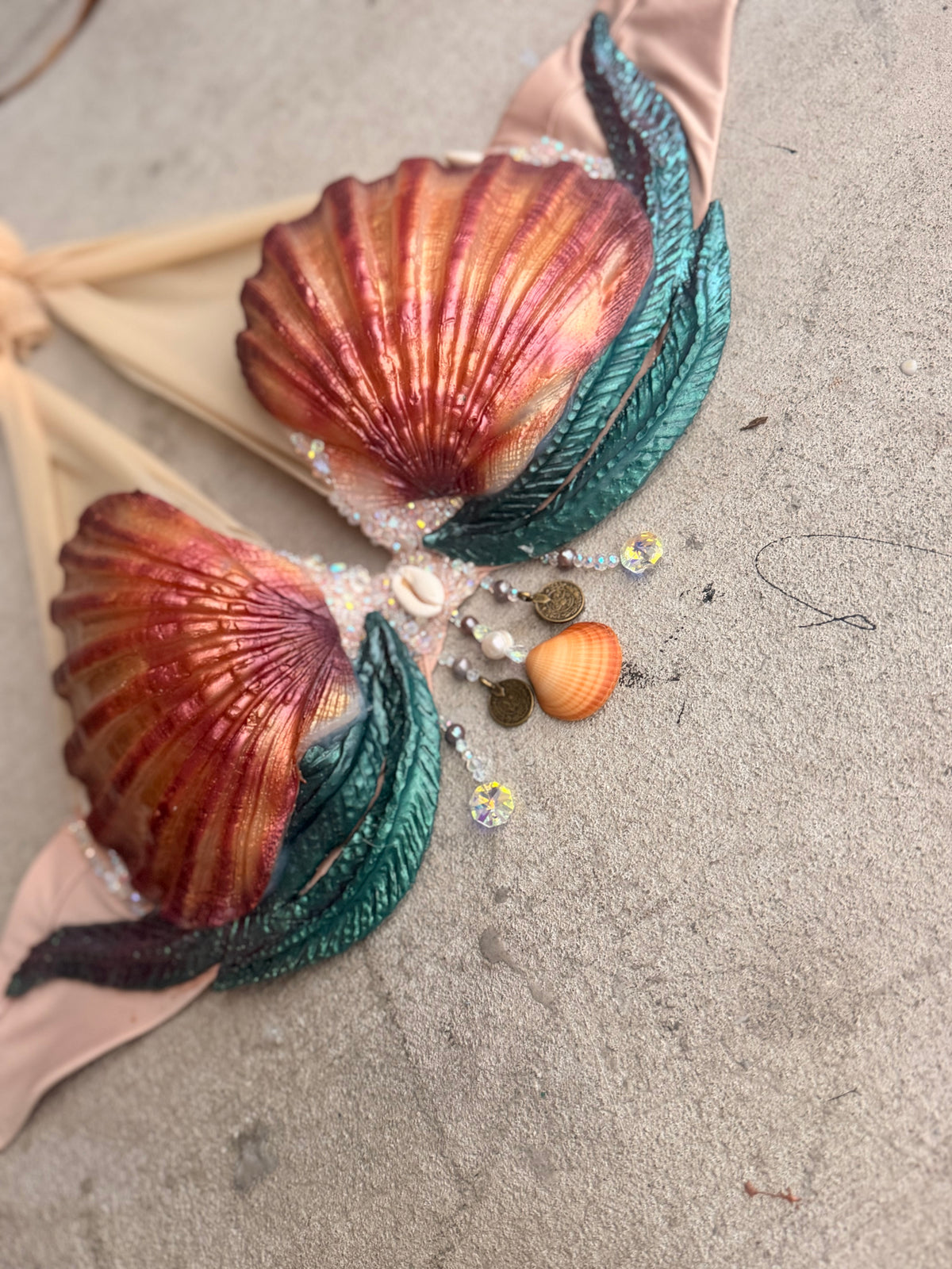 Sunset Shell Silicone Mermaid Top – Premade 34D or D-ring tie back D cup