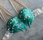Pre-Made 36B Sparkly Teal Seaweed Silicone Mermaid Top – Optional Adjustment to O-Ring