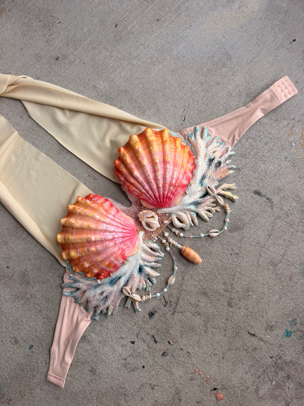 Pre-Made Coral Reef Mermaid Top – 36D | Keep Band or D-Ring Style Option