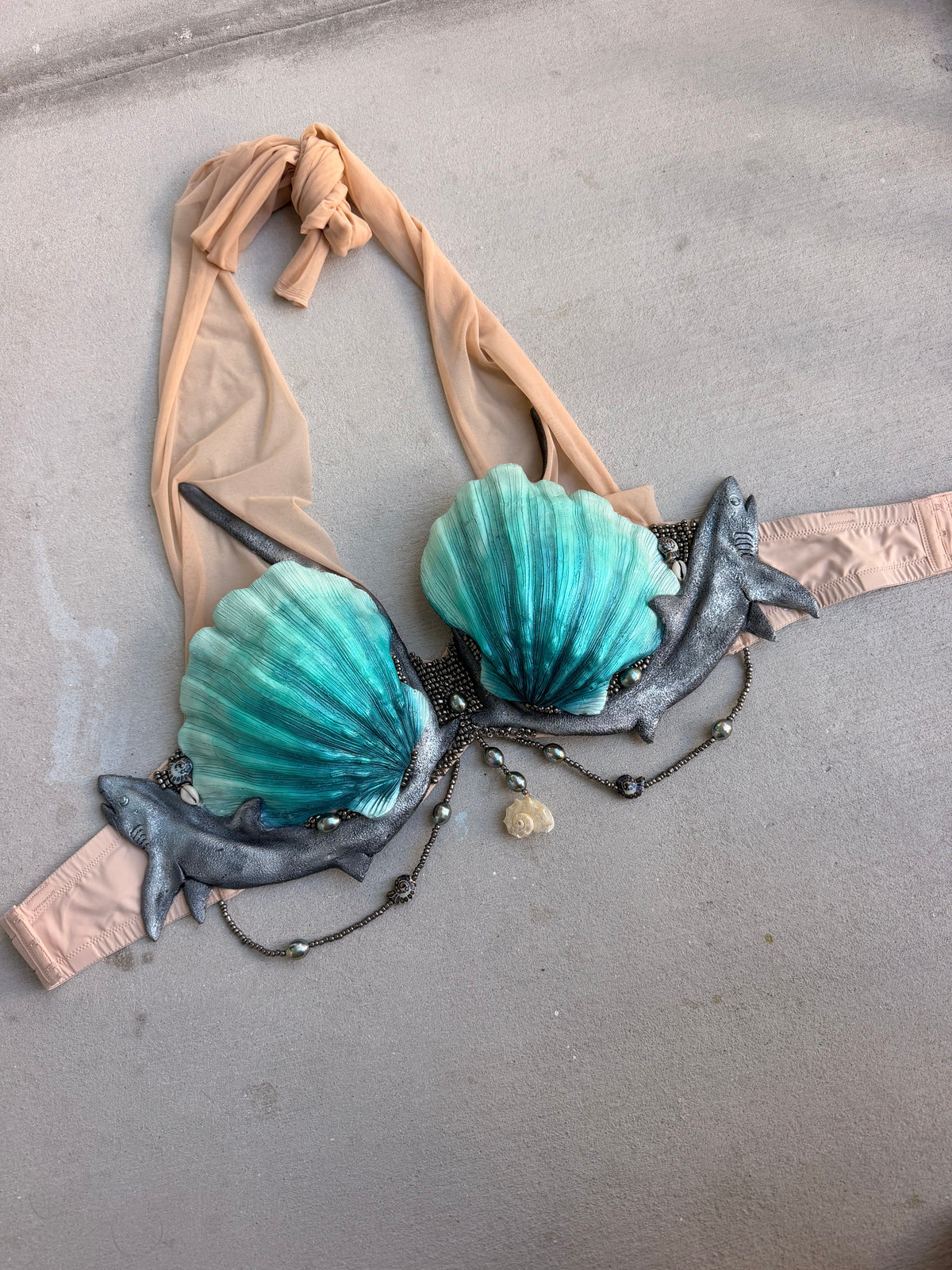 Teal Siren Shark Silicone Mermaid Top | Premade 36DD or  can be DD D-ring
