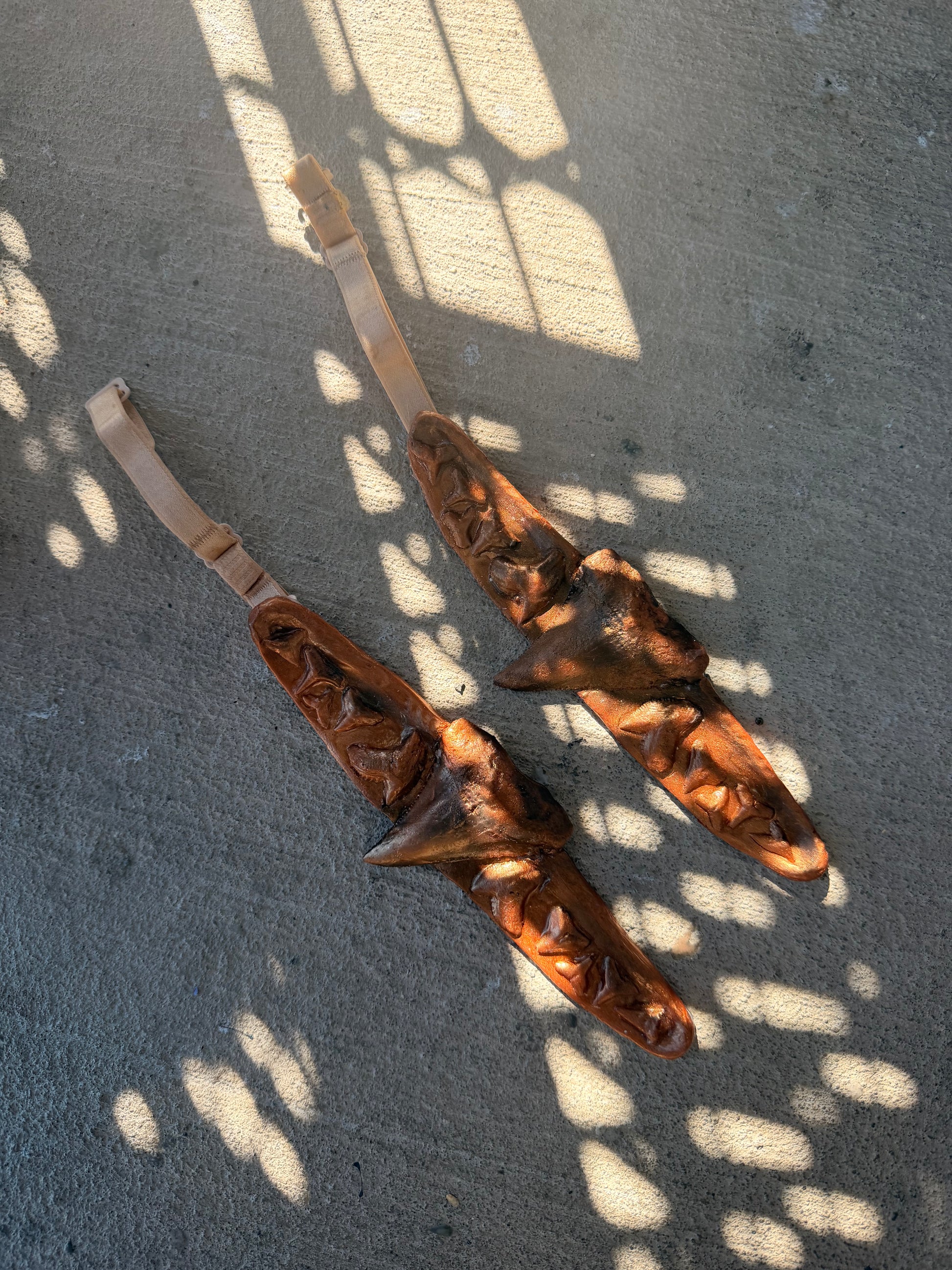 Pre-Made Bronze Shark-Toothed Upper Arm Bands (Set of Two)