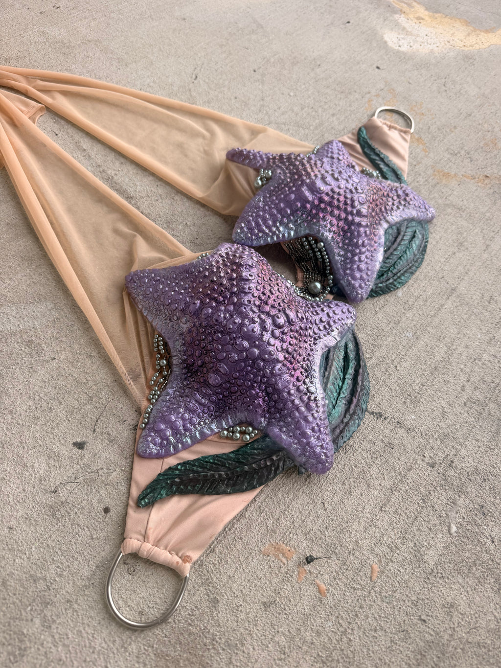 Purple Siren Starfish Mermaid Top – D Cup Premade D-ring band