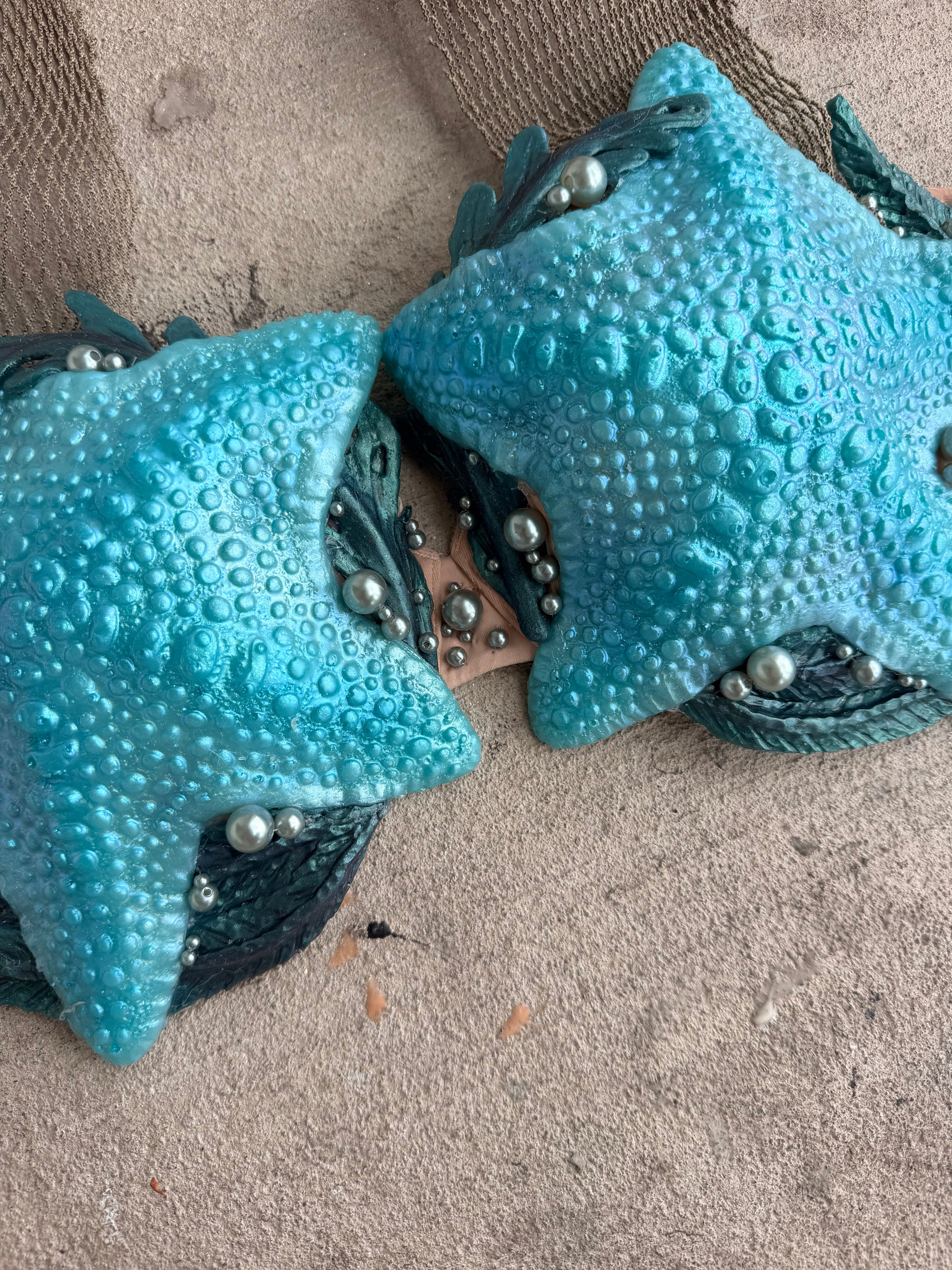 Turquoise Starfish Mermaid Top – D Cup Premade D-ring band