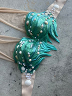 Pre-Made 36B Sparkly Teal Seaweed Silicone Mermaid Top – Optional Adjustment to O-Ring