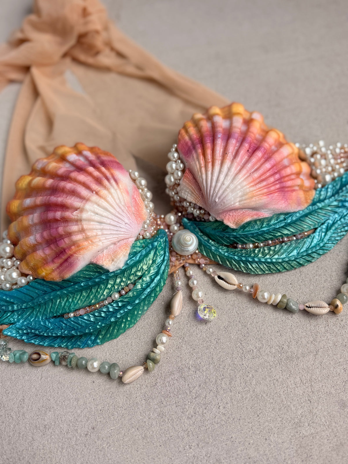 Sunrise Shell Mermaid Top – A cup D-ring tie back Silicone Mermaid Swim Top