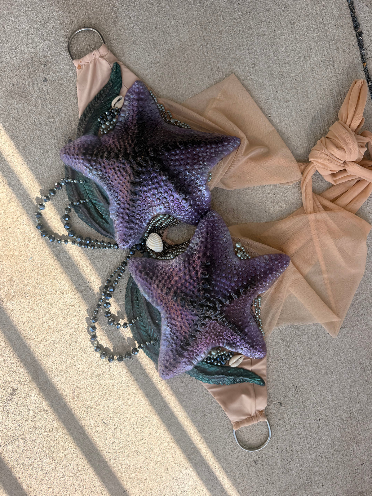 Purple Siren Starfish Mermaid Top – D Cup Premade D-ring band