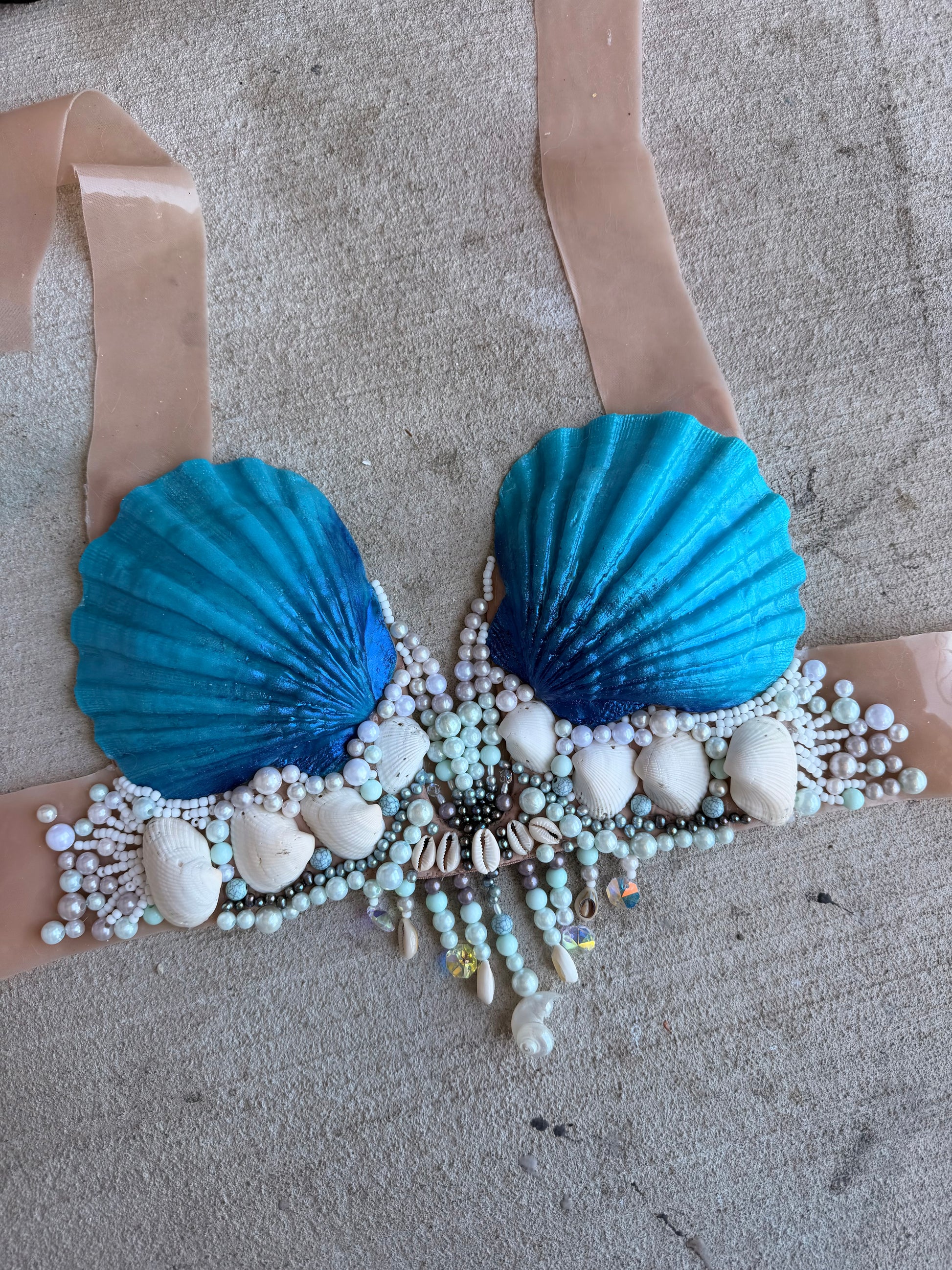 Glow Reef Shell Mermaid Top – (pre-made) Deep Plunge Bra base (B Cup)