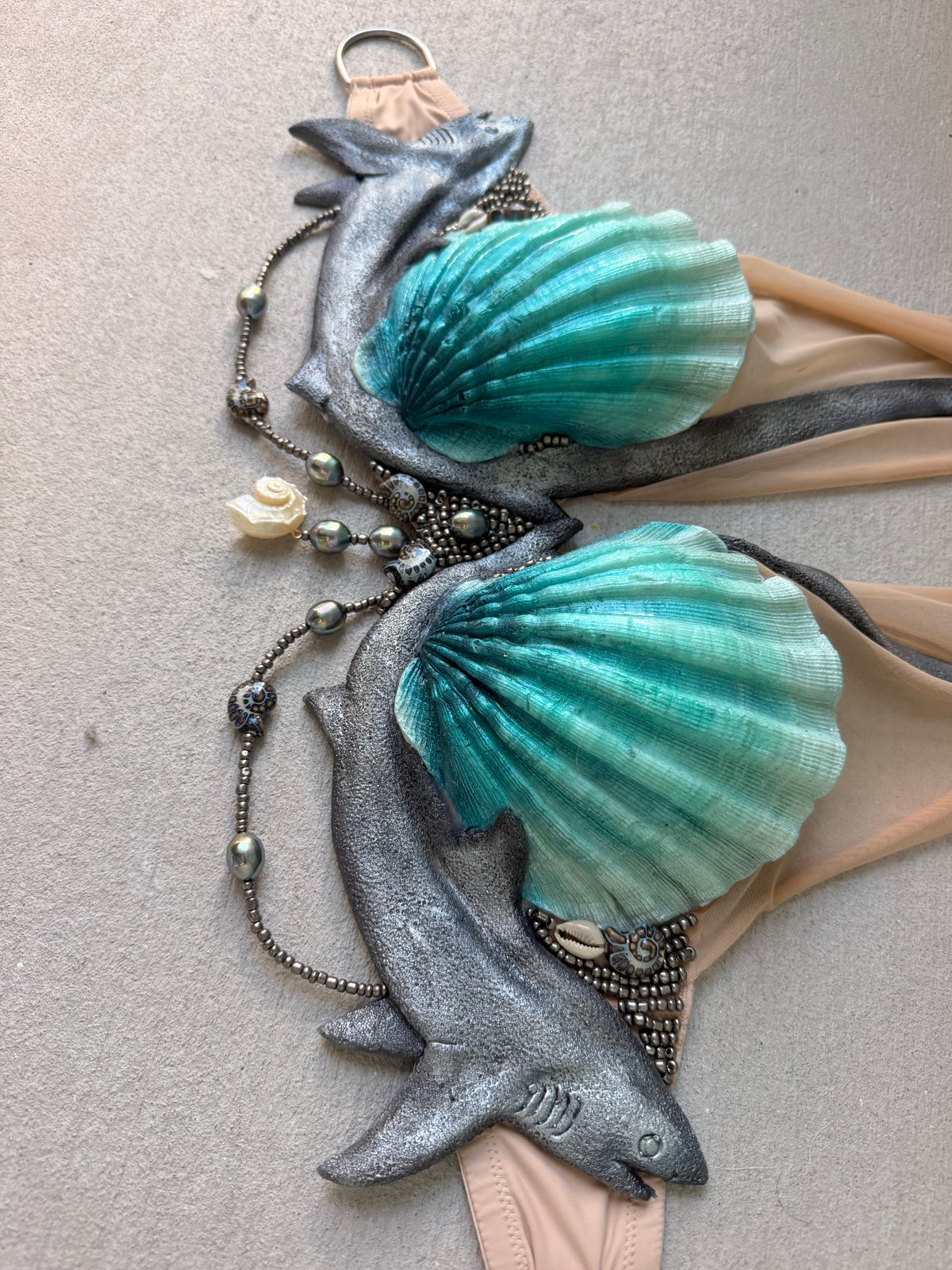 Teal Siren Shark Silicone Mermaid Top | Premade C cup D-Ring