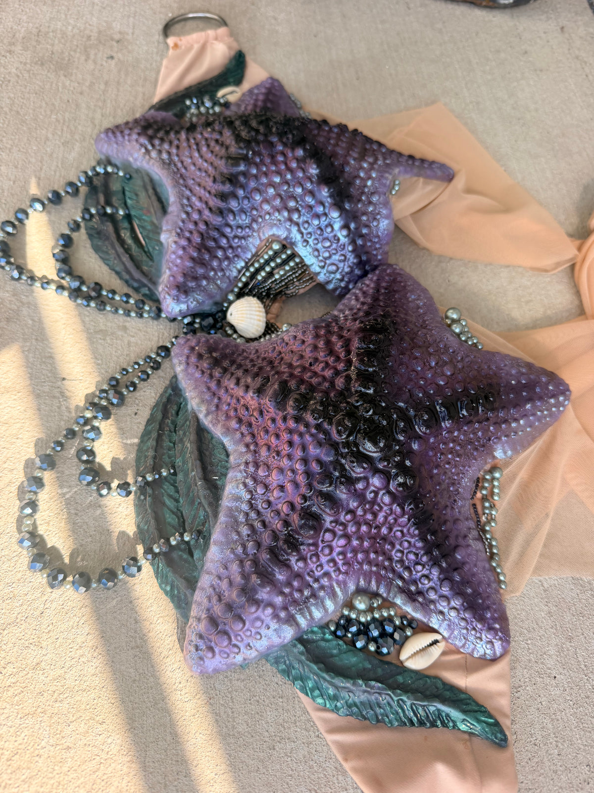 Purple Siren Starfish Mermaid Top – D Cup Premade D-ring band