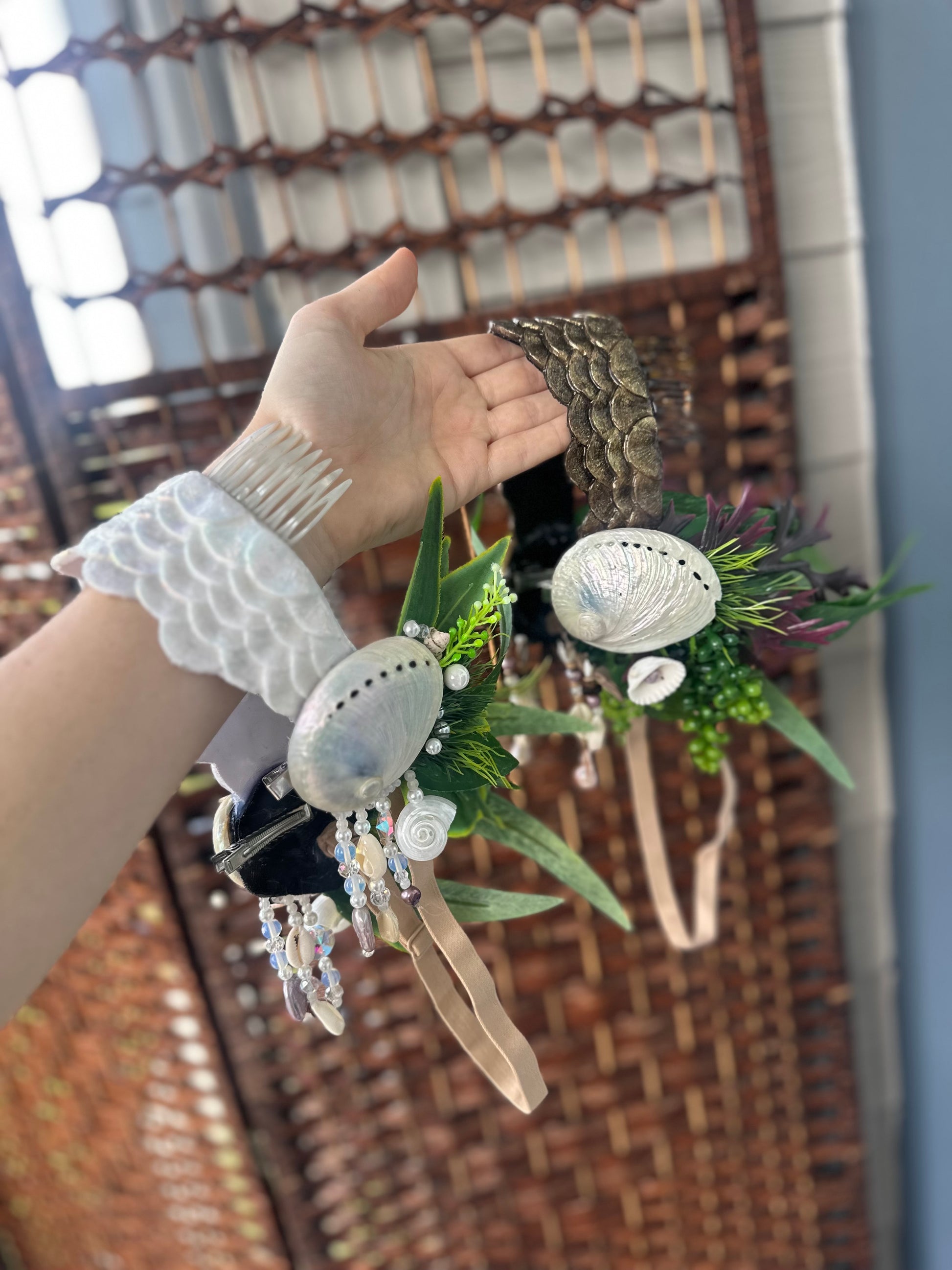 Opal & Dark Gold Mermaid Headdresses – Pre-Made (Ready to Ship)
