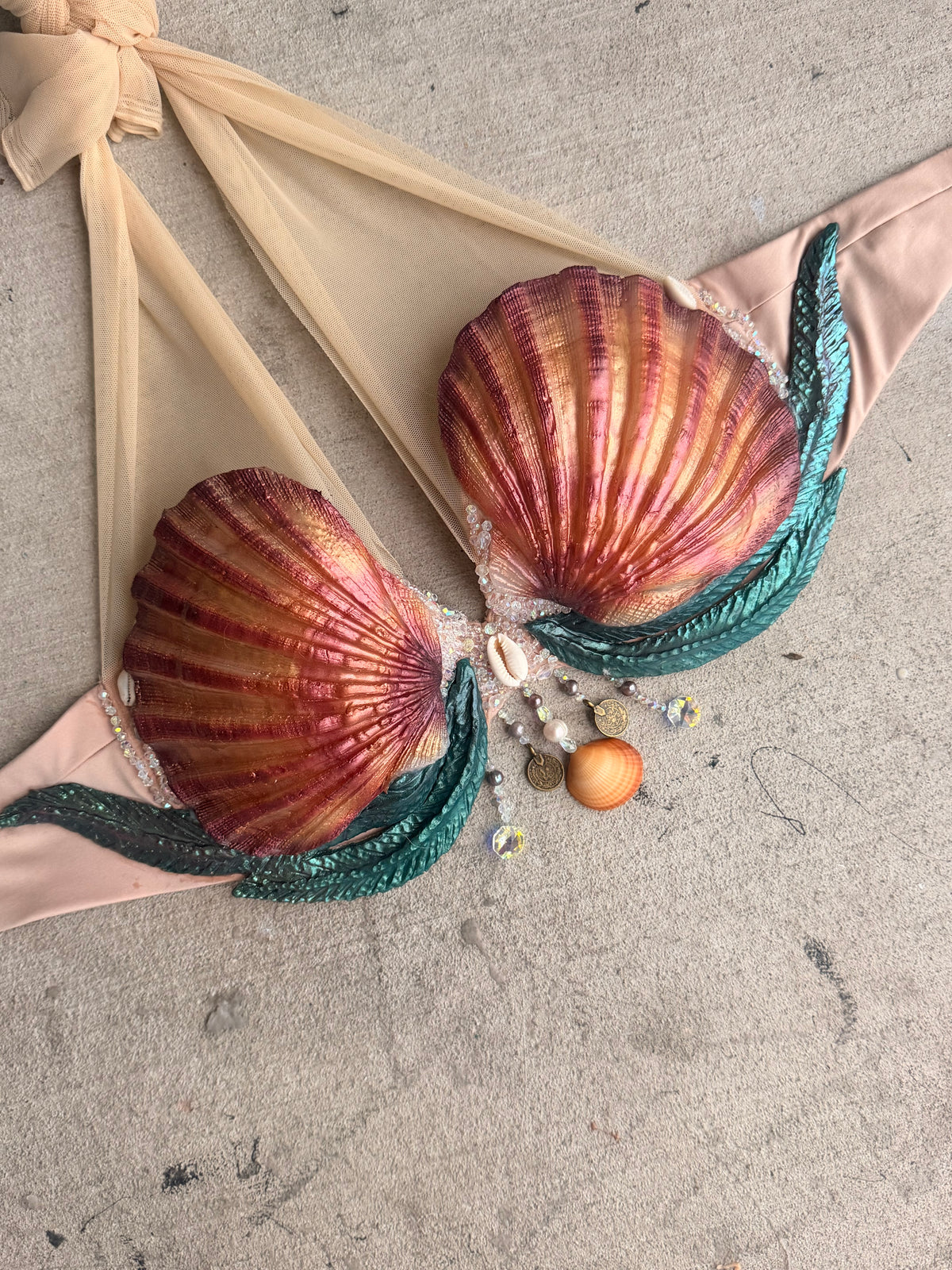 Sunset Shell Silicone Mermaid Top – Premade 34D or D-ring tie back D cup