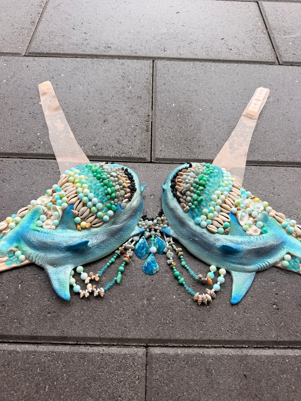 Pre-Made Silicone Hammerhead Beaded Mermaid Top – 34D or D cup D-ring tie back
