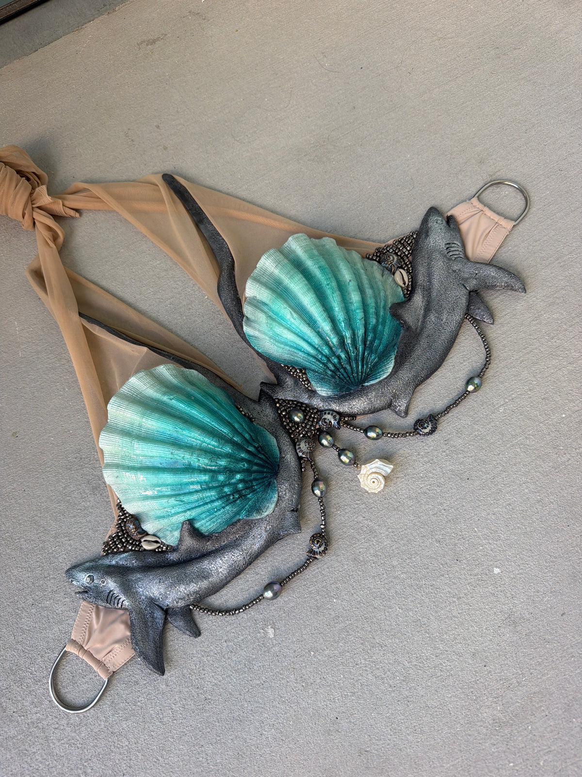 Teal Siren Shark Silicone Mermaid Top | Premade C cup D-Ring