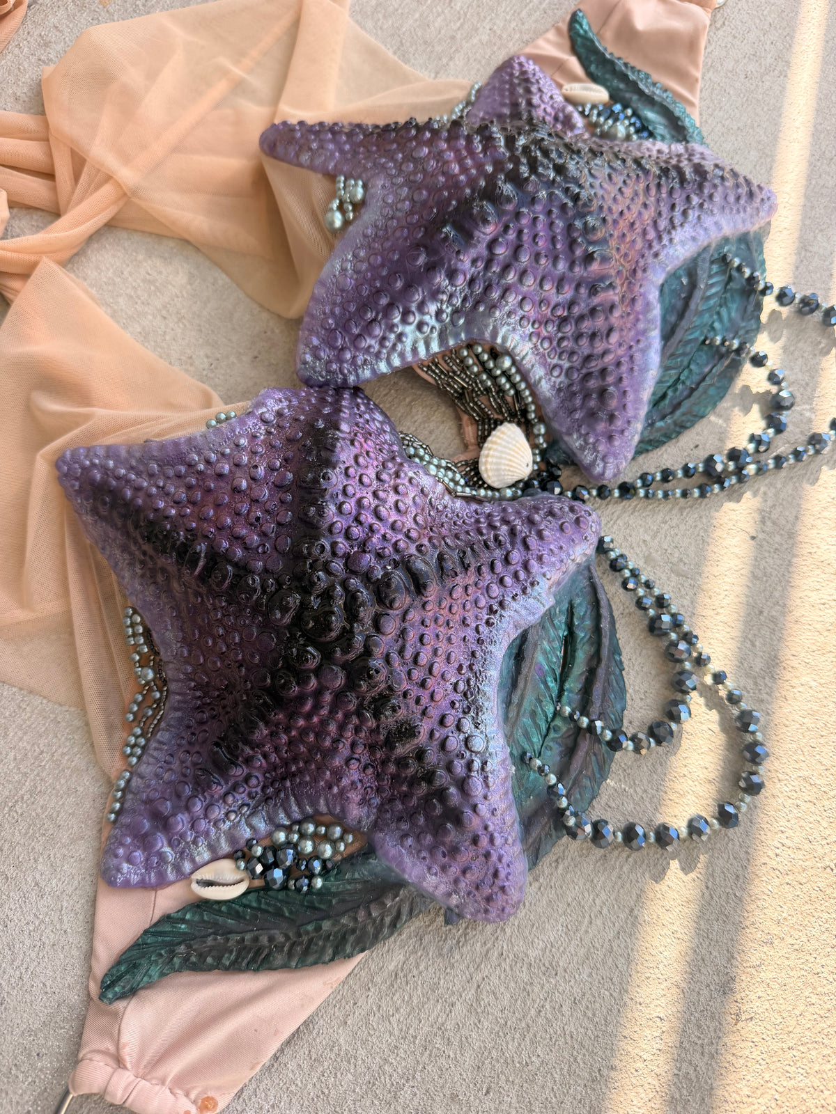 Purple Siren Starfish Mermaid Top – D Cup Premade D-ring band