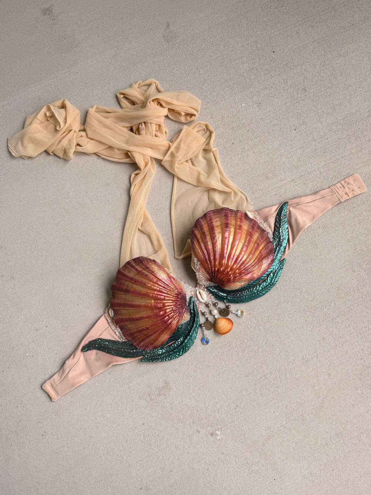 Pre-Made Sunset Shell Silicone Mermaid Top – D Cup | Custom-Fitted Band