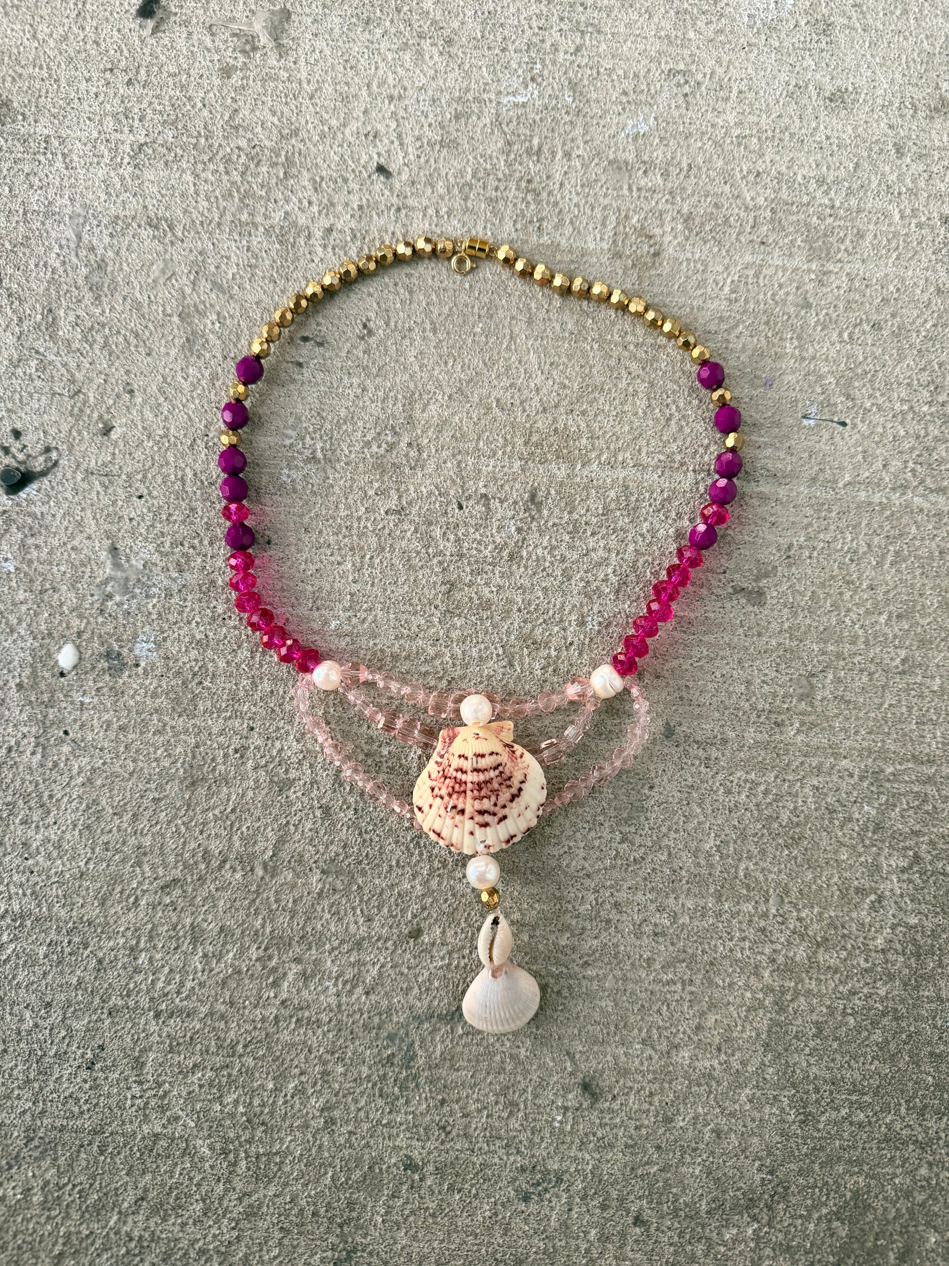 Rosetide Shell Necklace – Crystal Drop Ocean Adornment