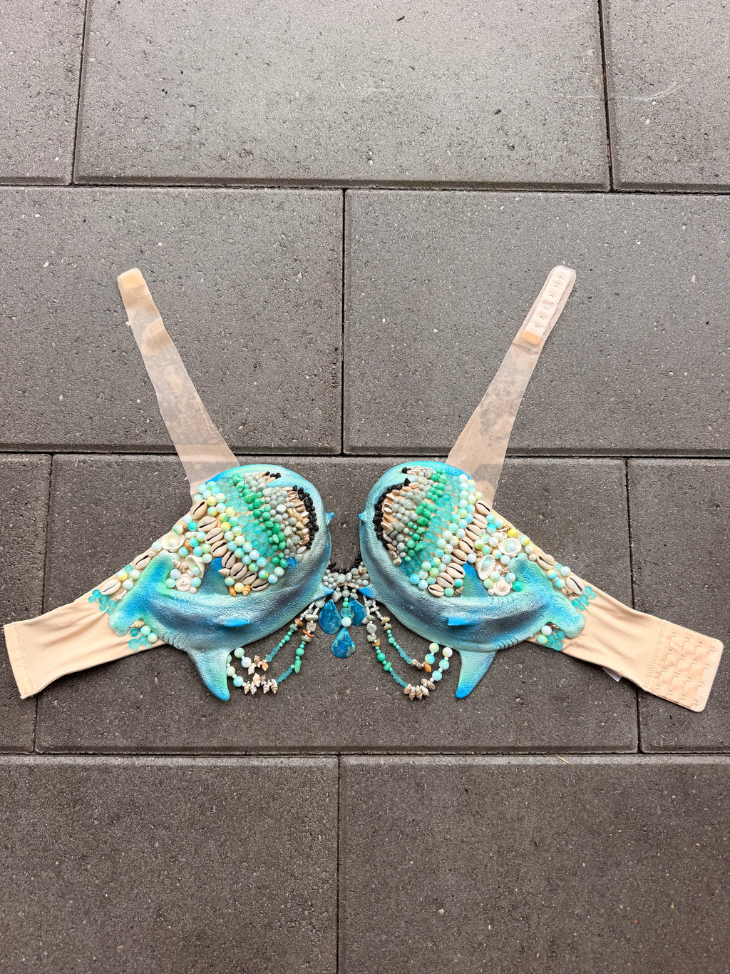 Pre-Made Silicone Hammerhead Beaded Mermaid Top – 34D or D cup D-ring tie back