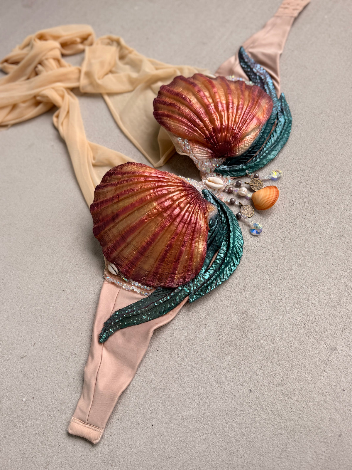 Pre-Made Sunset Shell Silicone Mermaid Top – D Cup | Custom-Fitted Band