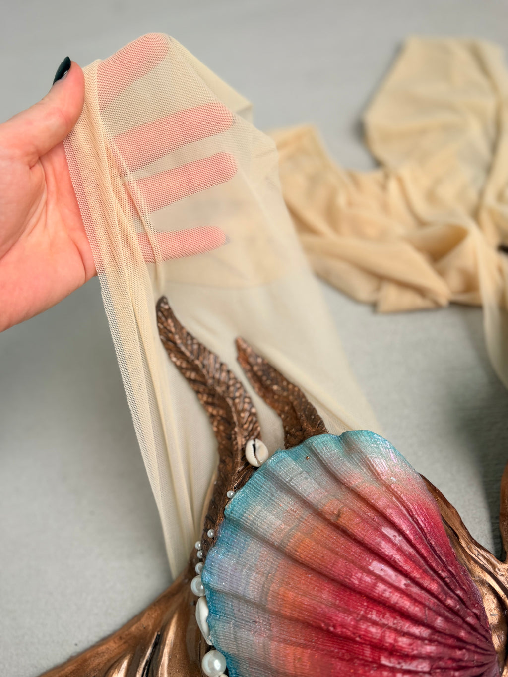 Pre-Made Sunset Shell Plated Silicone Mermaid Top – D Cup | Custom-Fitted Band