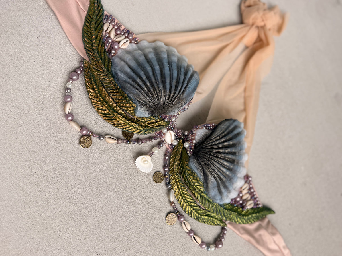 Pre-Made Dark Siren Shell Silicone Mermaid Top – 34A Cup | Optional D-Ring Tie Back