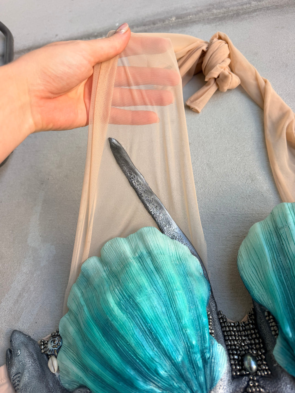 Teal Siren Shark Silicone Mermaid Top | Premade 36DD or  can be DD D-ring
