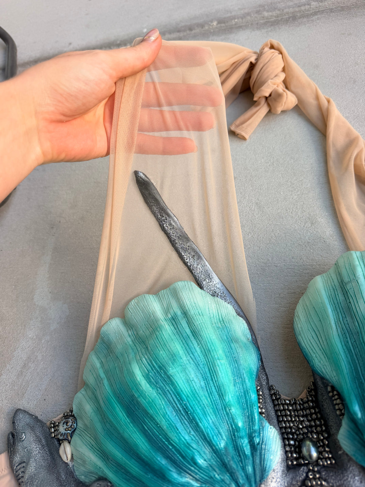 Teal Siren Shark Silicone Mermaid Top | Premade 36DD or  can be DD D-ring