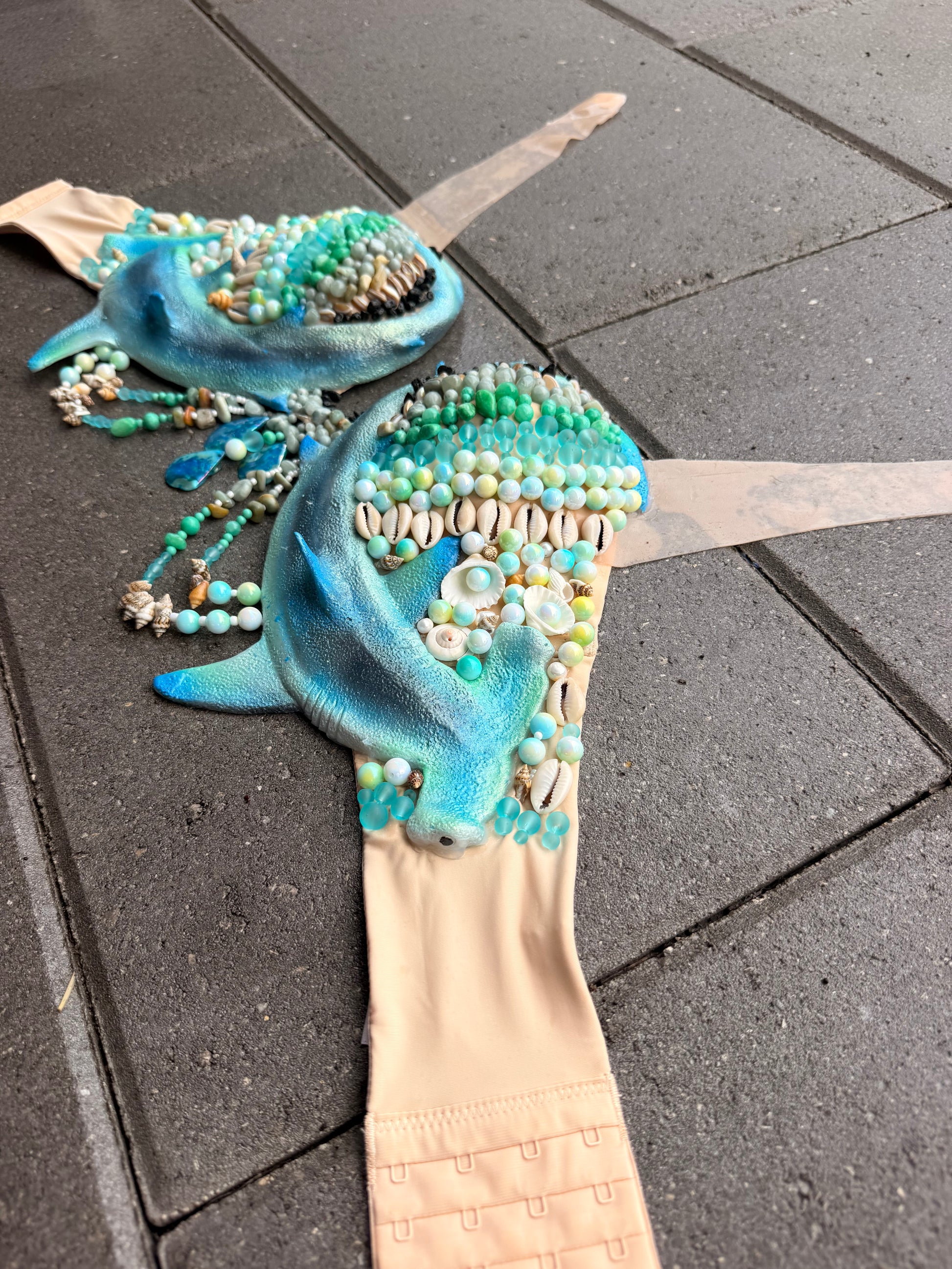 Pre-Made Silicone Hammerhead Beaded Mermaid Top – 34D or D cup D-ring tie back