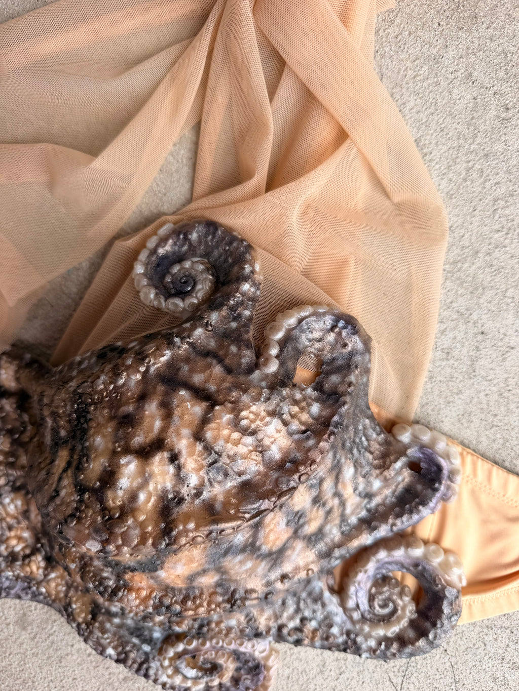 Pre-Made Realistic Reef Octopus Mermaid Top | C Cup | O-Ring Back | Four-Way Stretch Mesh Straps