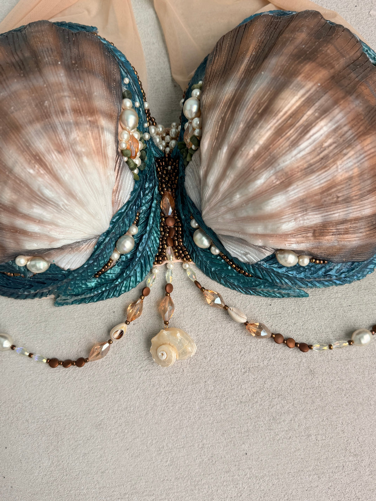 Bronze Seashell Silicone Mermaid Top – 36G or D-ring G cup tie back
