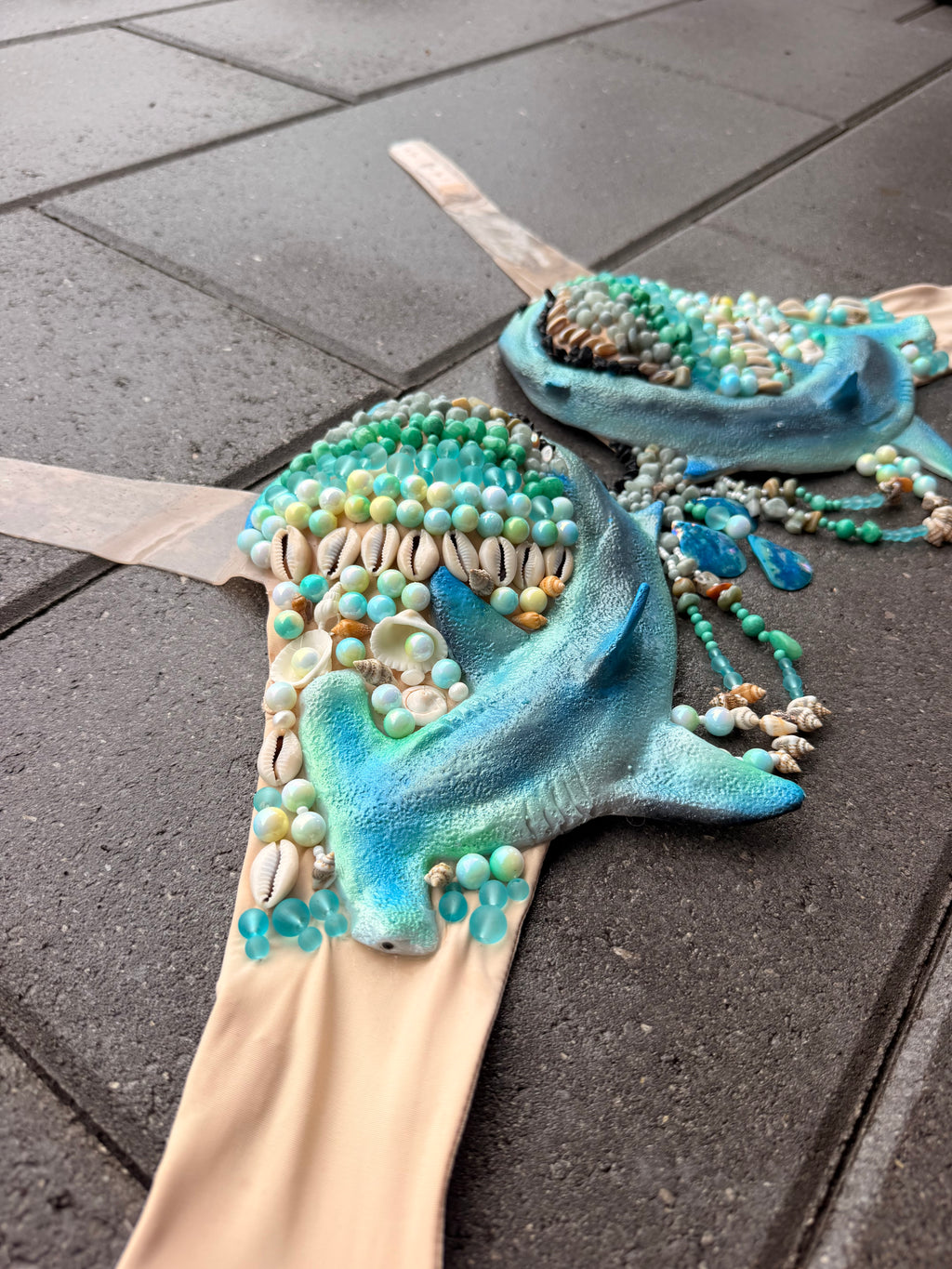 Pre-Made Silicone Hammerhead Beaded Mermaid Top – 34D or D cup D-ring tie back