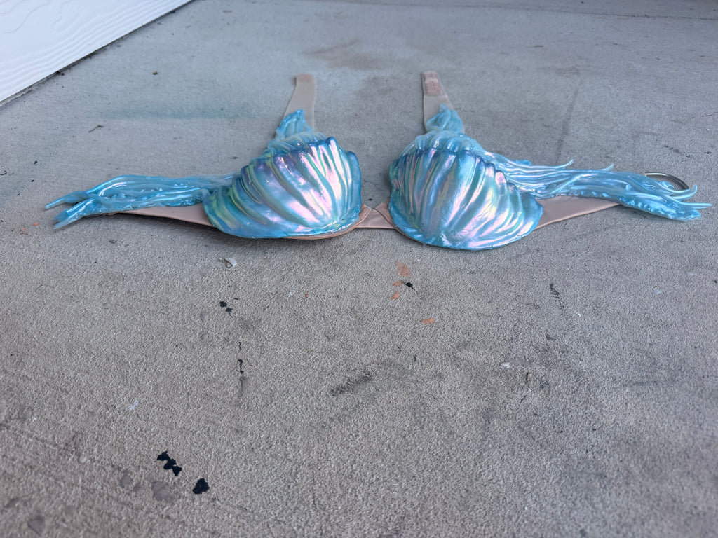 Ethereal Blue Jellyfish Silicone Mermaid Top – Premade (C Cup)