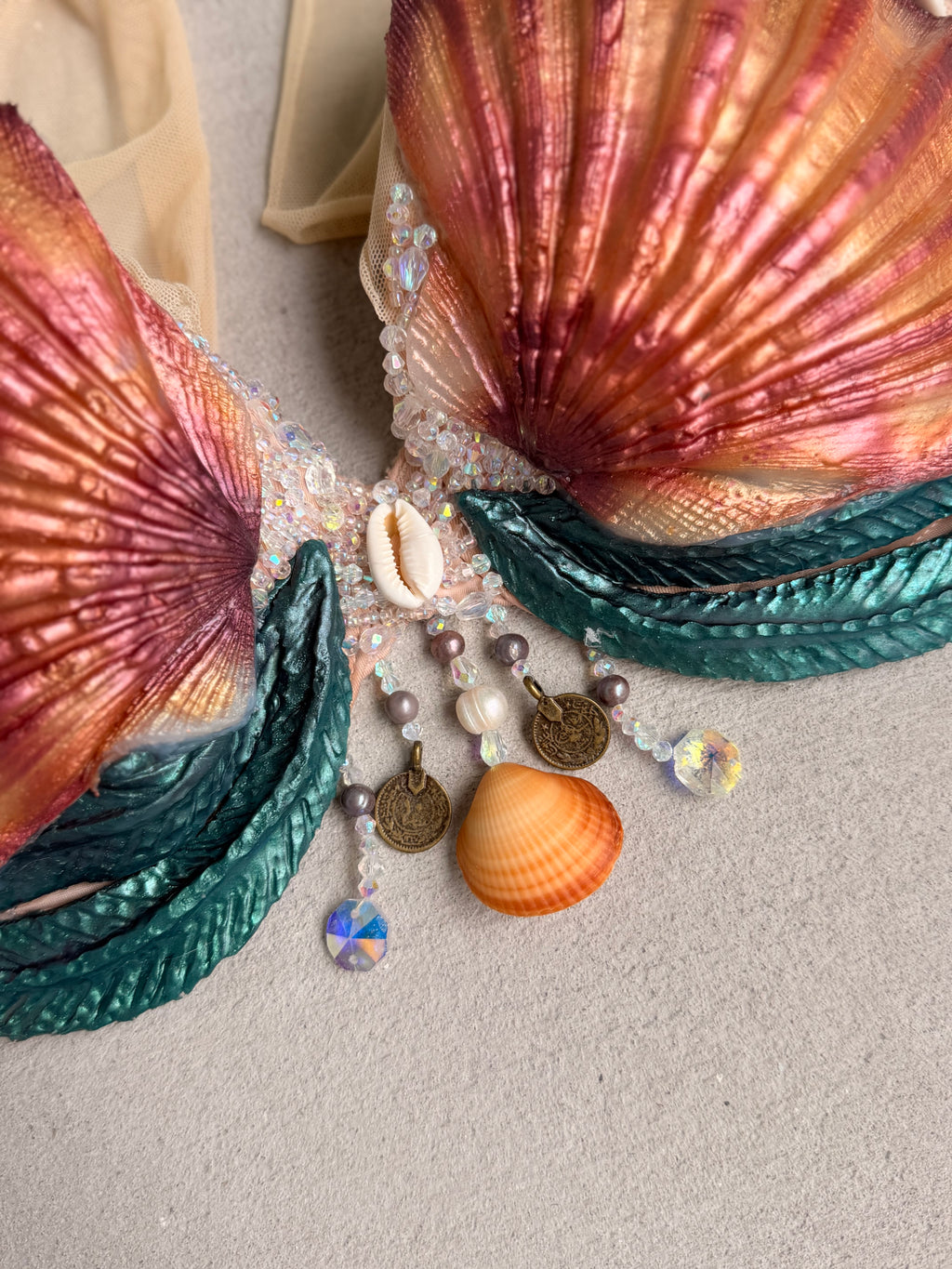 Pre-Made Sunset Shell Silicone Mermaid Top – D Cup | Custom-Fitted Band