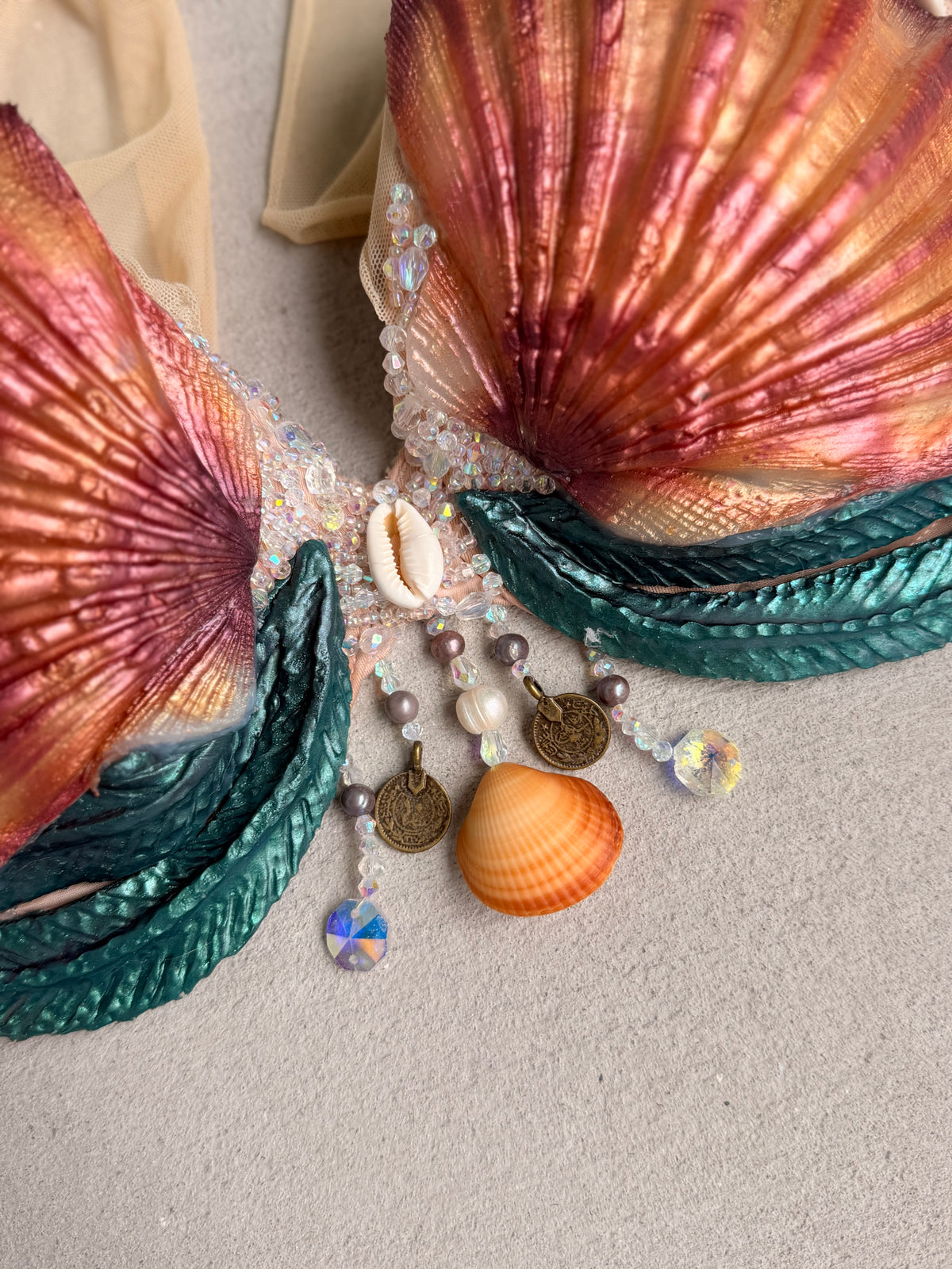 Pre-Made Sunset Shell Silicone Mermaid Top – D Cup | Custom-Fitted Band