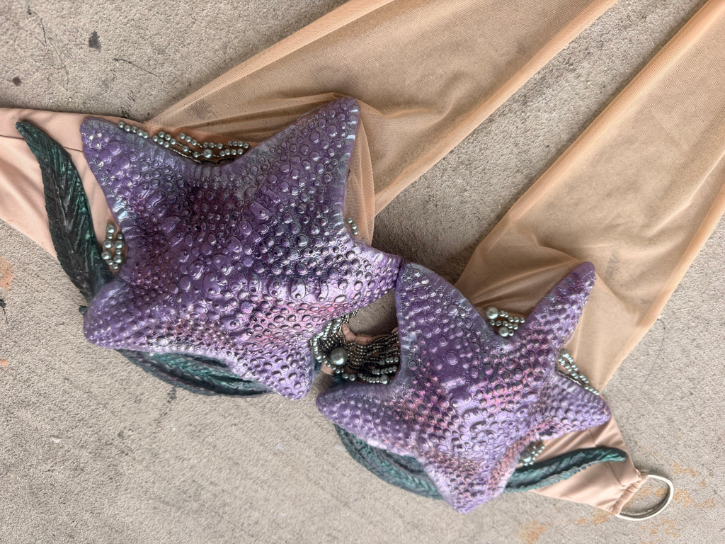 Purple Siren Starfish Mermaid Top – D Cup Premade D-ring band