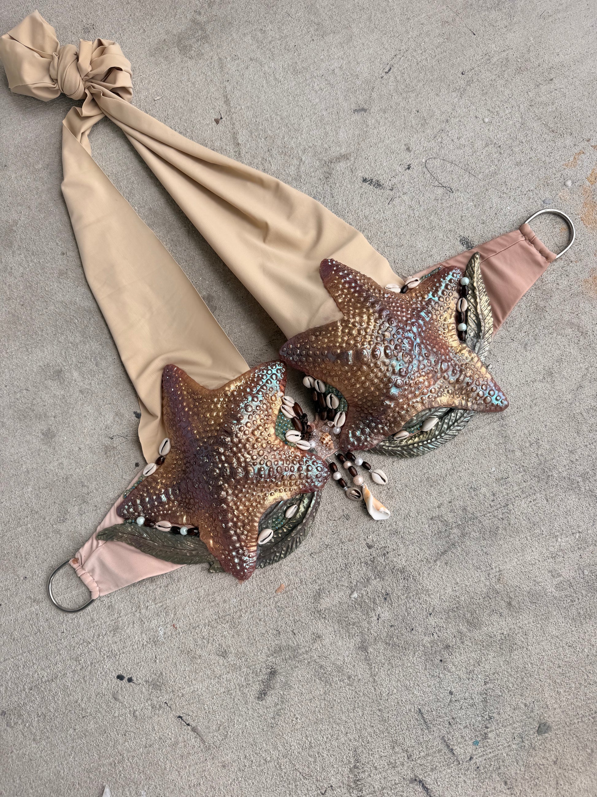 Shipwreck Starfish Mermaid Top – C Cup Premade D-ring band