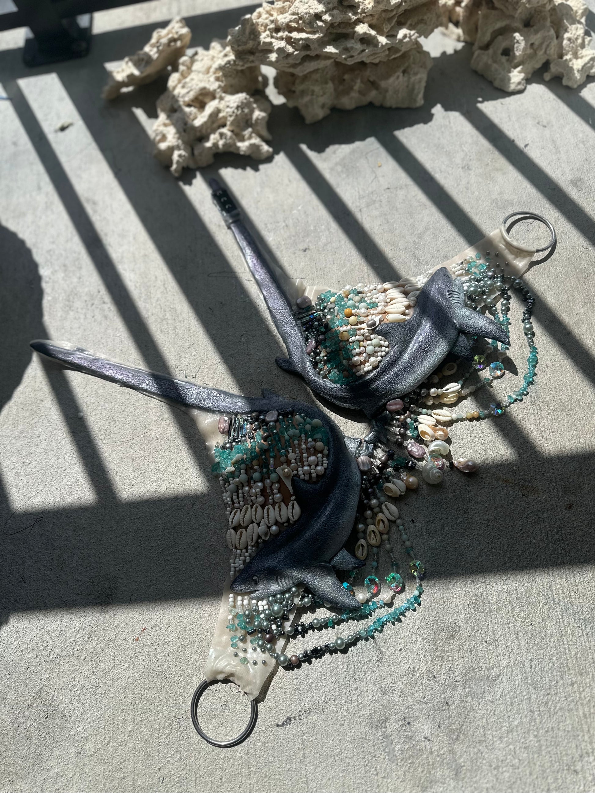 Premade Thresher Shark Beaded Mermaid Top — C Cup