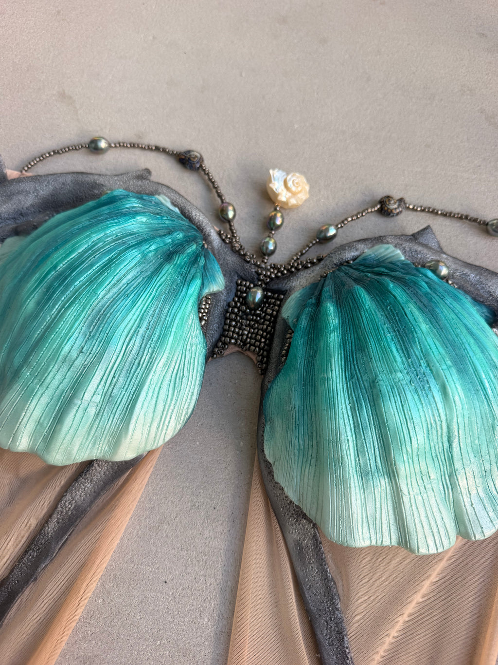 Teal Siren Shark Silicone Mermaid Top | Premade 36DD or  can be DD D-ring