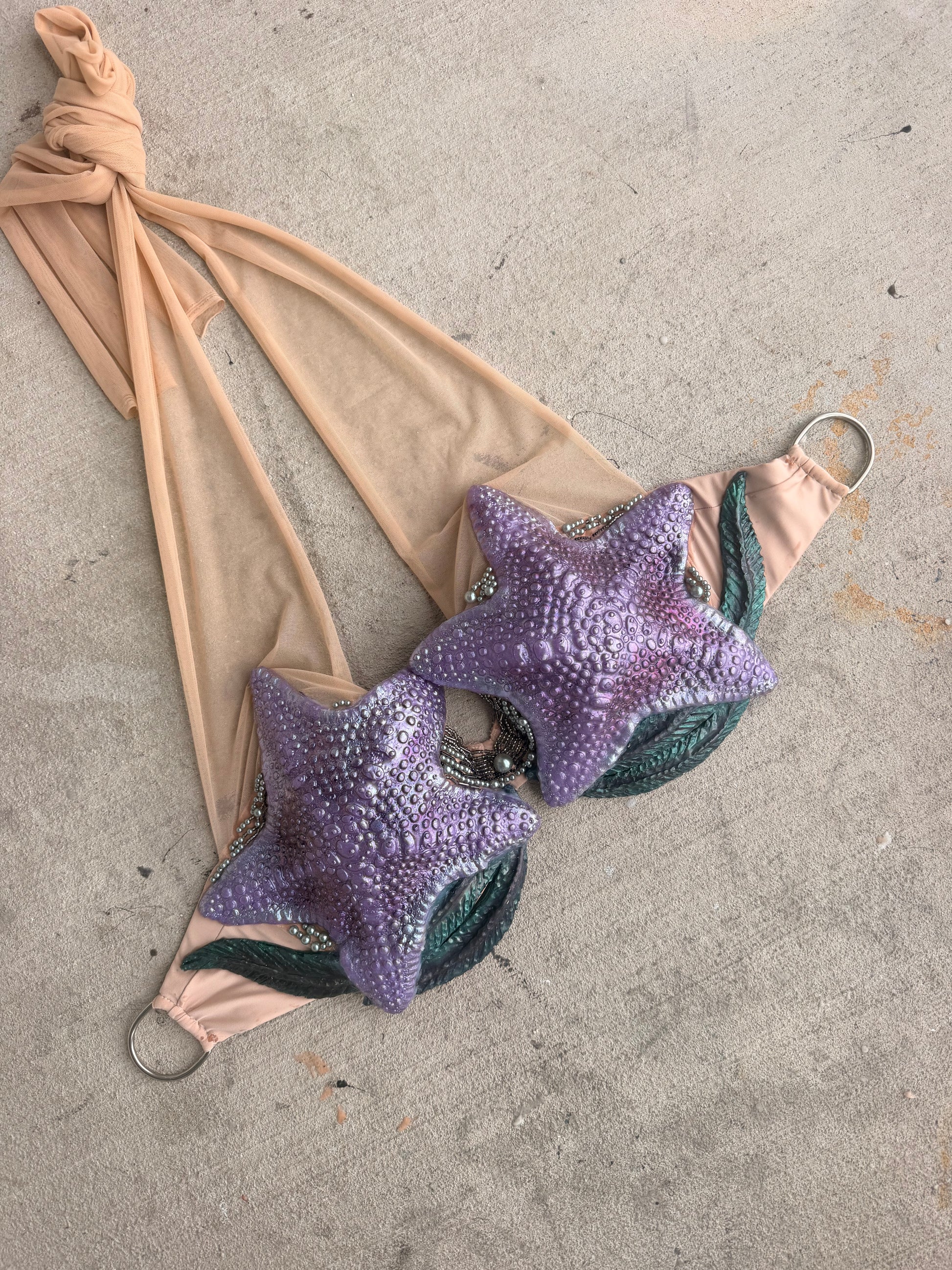 Purple Siren Starfish Mermaid Top – D Cup Premade D-ring band