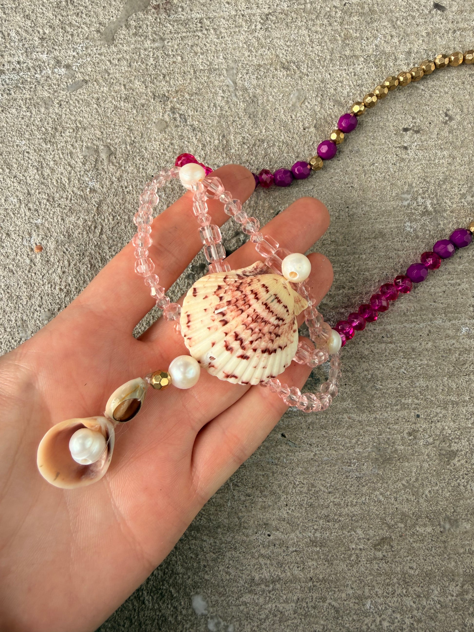 Rosetide Shell Necklace – Crystal Drop Ocean Adornment
