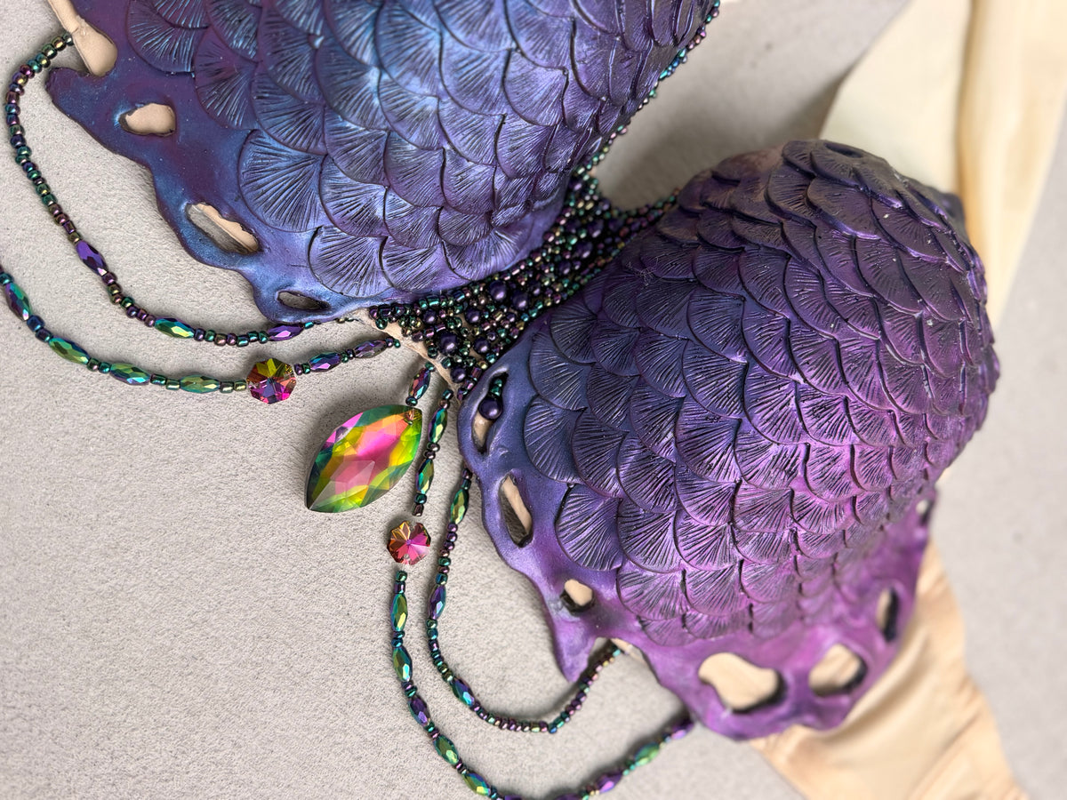Purple Color-Shift Scale Silicone Mermaid Top – 34H or D-Ring H cup tie back