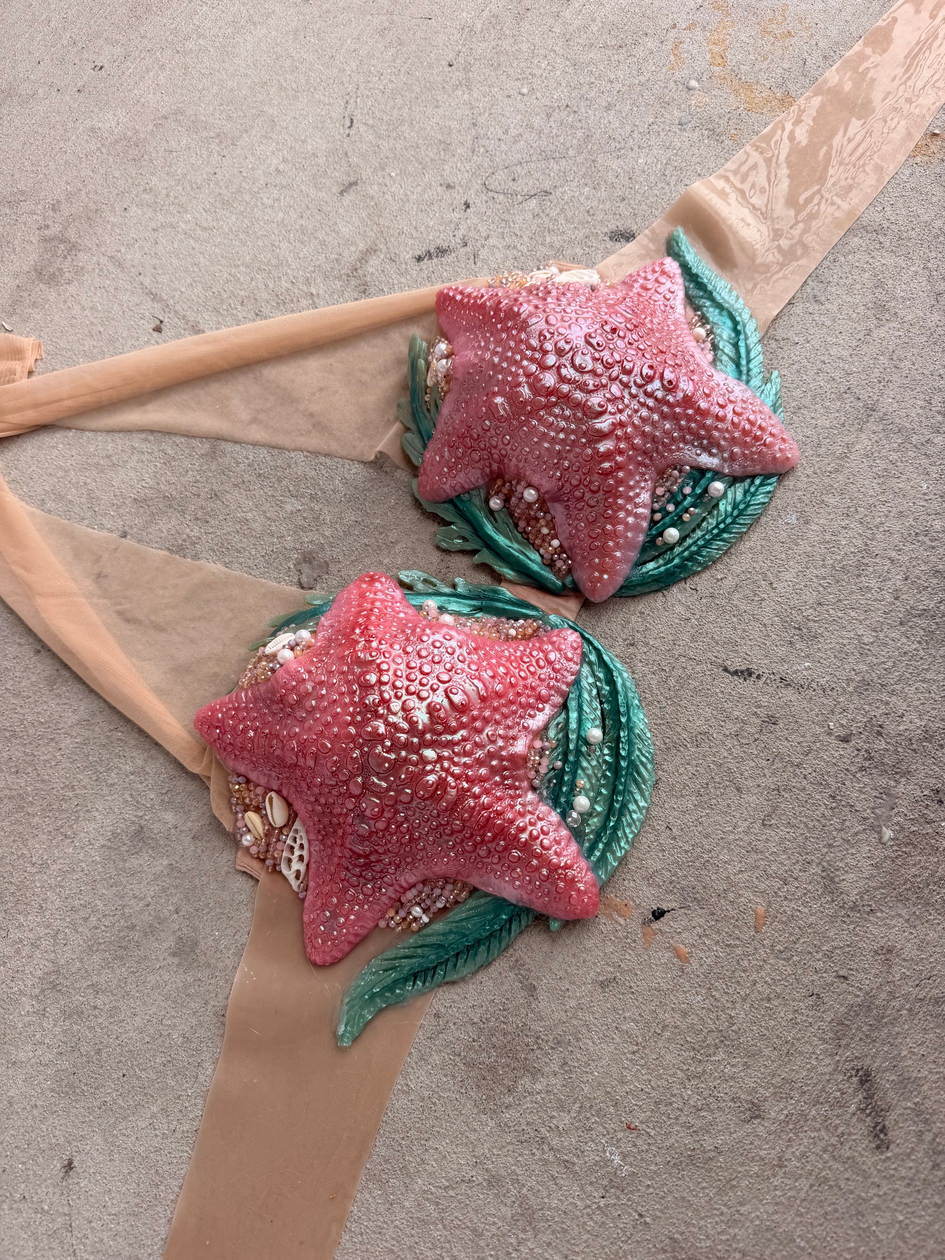 Pink Sand Starfish Mermaid Top – Premade (DD Cup)