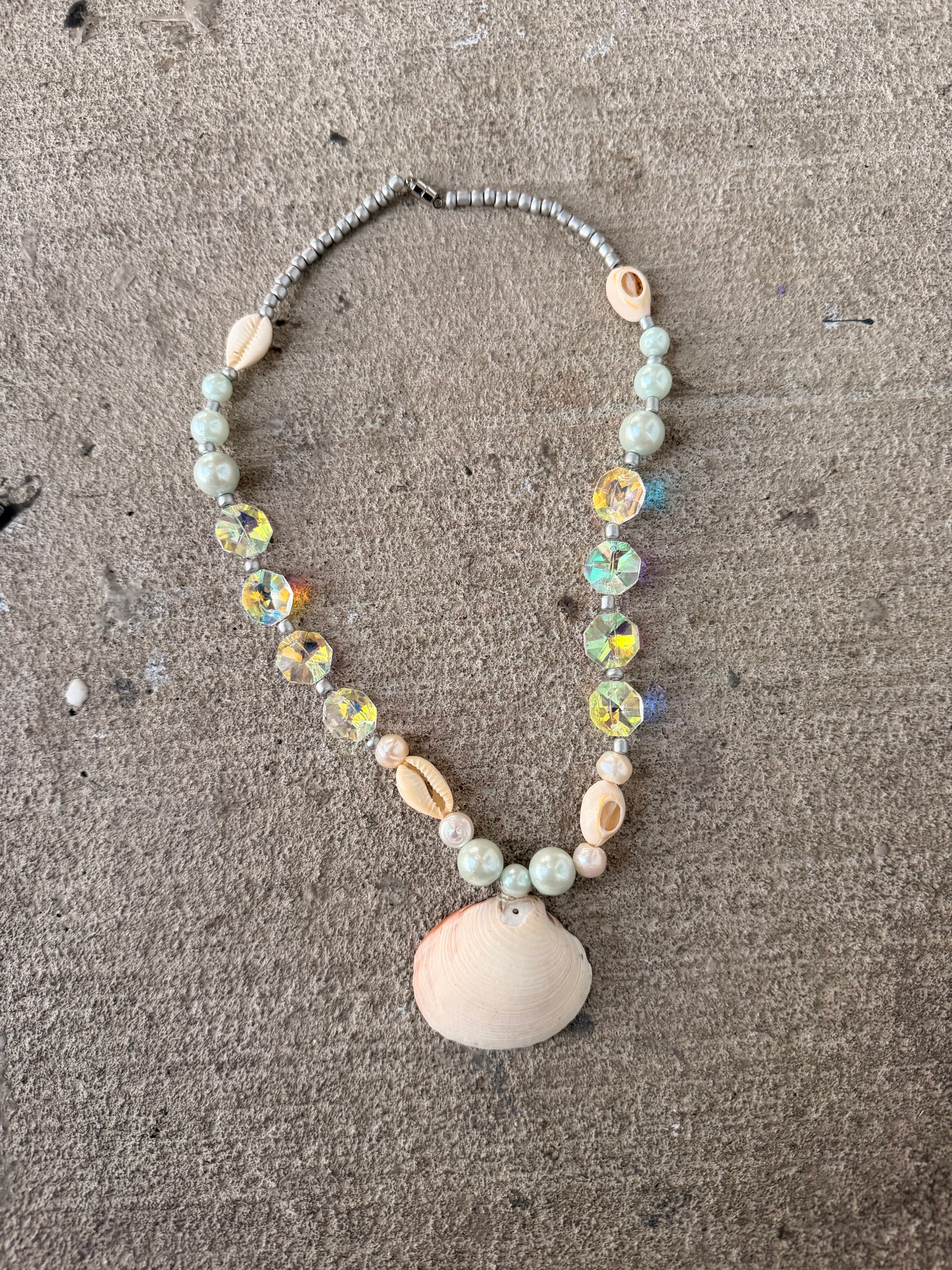 Tidekeeper Shell Necklace – Pearl & Crystal Ocean Adornment
